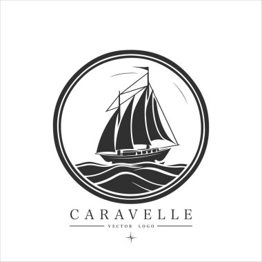 Suda minimum modern yelkenli, vektör logosu. Caravelle amblemi.