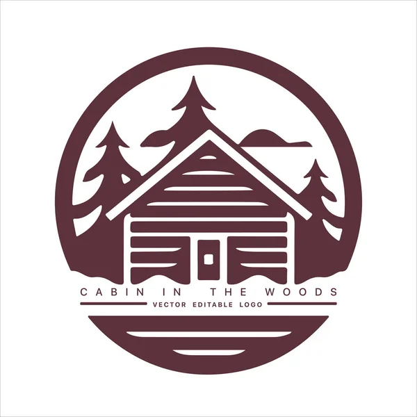 stock vector Wood cabin logo template. Cabin in the woods vector illustration. Cabin rentals logo. Chalet in the forest sticker.