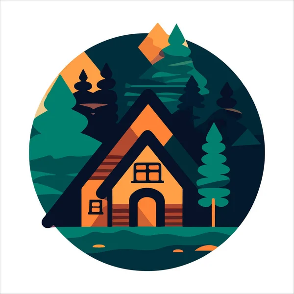 Szablon Logo Drewnianej Kabiny Domek Lesie Wektor Ilustracji Logo Wypożyczalni — Wektor stockowy