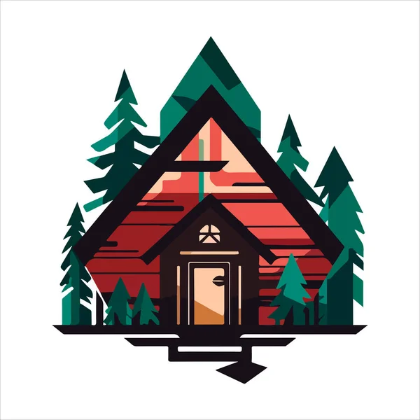Vorlage Für Das Logo Der Holzkabine Hütte Wald Vektor Illustration — Stockvektor