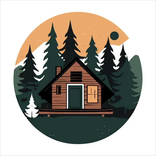 Vorlage Für Das Logo Der Holzkabine Hütte Wald Vektor Illustration — Stockvektor