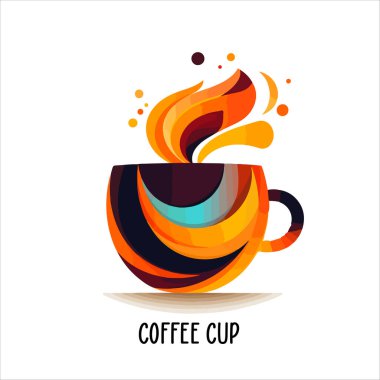 Kahve dükkanının logo şablonu, buharlı doğal soyut kahve fincanı, kahve amblemi, yaratıcı kafe logoti, modern moda sembol tasarım vektör çizimi beyaz arka plan işaretinde izole edilmiş.