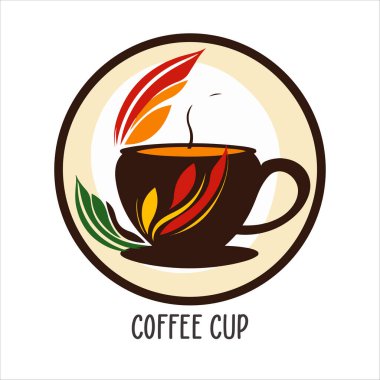 Kahve dükkanının logo şablonu, buharlı doğal soyut kahve fincanı, kahve amblemi, yaratıcı kafe logoti, modern moda sembol tasarım vektör çizimi beyaz arka plan işaretinde izole edilmiş.