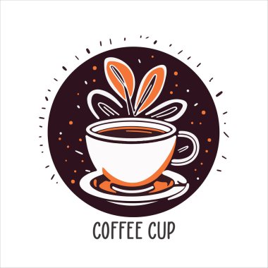 Kahve dükkanının logo şablonu, buharlı doğal soyut kahve fincanı, kahve amblemi, yaratıcı kafe logoti, modern moda sembol tasarım vektör çizimi beyaz arka plan işaretinde izole edilmiş.