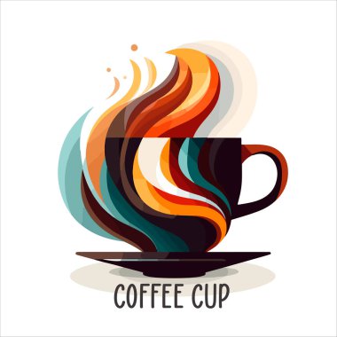 Kahve dükkanının logo şablonu, buharlı doğal soyut kahve fincanı, kahve amblemi, yaratıcı kafe logoti, modern moda sembol tasarım vektör çizimi beyaz arka plan işaretinde izole edilmiş.