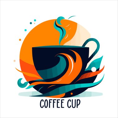 Kahve dükkanının logo şablonu, buharlı doğal soyut kahve fincanı, kahve amblemi, yaratıcı kafe logoti, modern moda sembol tasarım vektör çizimi beyaz arka plan işaretinde izole edilmiş.