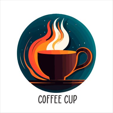 Kahve dükkanının logo şablonu, buharlı doğal soyut kahve fincanı, kahve amblemi, yaratıcı kafe logoti, modern moda sembol tasarım vektör çizimi beyaz arka plan işaretinde izole edilmiş.