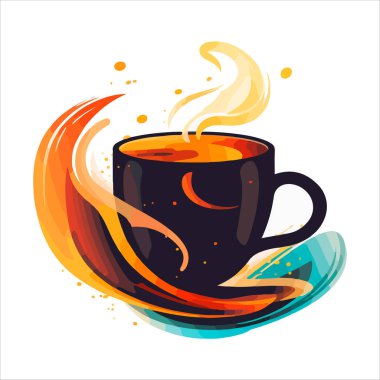 Kahve dükkanının logo şablonu, buharlı doğal soyut kahve fincanı, kahve amblemi, yaratıcı kafe logoti, modern moda sembol tasarım vektör çizimi beyaz arka plan işaretinde izole edilmiş.