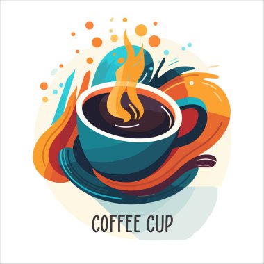 Kahve dükkanının logo şablonu, buharlı doğal soyut kahve fincanı, kahve amblemi, yaratıcı kafe logoti, modern moda sembol tasarım vektör çizimi beyaz arka plan işaretinde izole edilmiş.