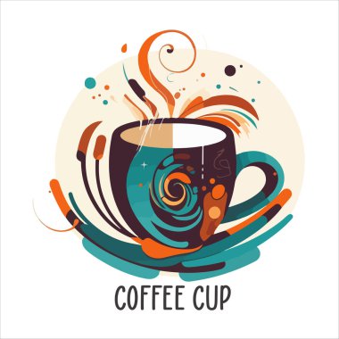 Kahve dükkanının logo şablonu, buharlı doğal soyut kahve fincanı, kahve amblemi, yaratıcı kafe logoti, modern moda sembol tasarım vektör çizimi beyaz arka plan işaretinde izole edilmiş.