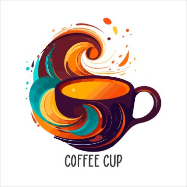 Kahve dükkanının logo şablonu, buharlı doğal soyut kahve fincanı, kahve amblemi, yaratıcı kafe logoti, modern moda sembol tasarım vektör çizimi beyaz arka plan işaretinde izole edilmiş.