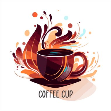 Kahve dükkanının logo şablonu, buharlı doğal soyut kahve fincanı, kahve amblemi, yaratıcı kafe logoti, modern moda sembol tasarım vektör çizimi beyaz arka plan işaretinde izole edilmiş.