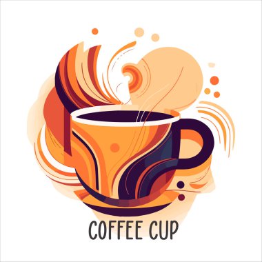 Kahve dükkanının logo şablonu, buharlı doğal soyut kahve fincanı, kahve amblemi, yaratıcı kafe logoti, modern moda sembol tasarım vektör çizimi beyaz arka plan işaretinde izole edilmiş.