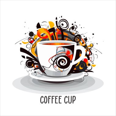 Kahve dükkanının logo şablonu, buharlı doğal soyut kahve fincanı, kahve amblemi, yaratıcı kafe logoti, modern moda sembol tasarım vektör çizimi beyaz arka plan işaretinde izole edilmiş.