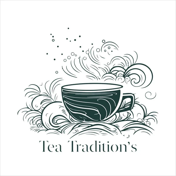 Illustration Herbal Traditional Tea Tea Cup Tea Leaves Oriental Chinese — Stock Vector