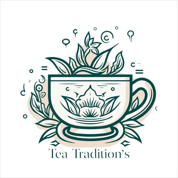 Illustration Herbal Traditional Tea Tea Cup Tea Leaves Oriental Chinese — Stock Vector