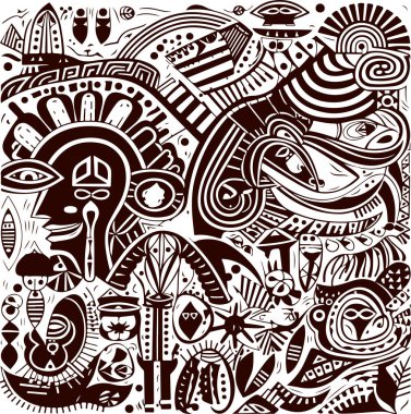 Yerel Afrika tarzında soyut bir model. Vektör çizimi. Geleneksel Afrika soyut resmi.