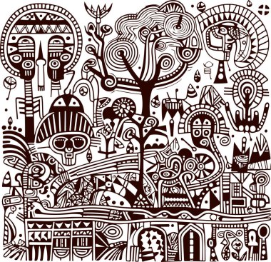 Yerel Afrika tarzında soyut bir model. Vektör çizimi. Geleneksel Afrika soyut resmi.