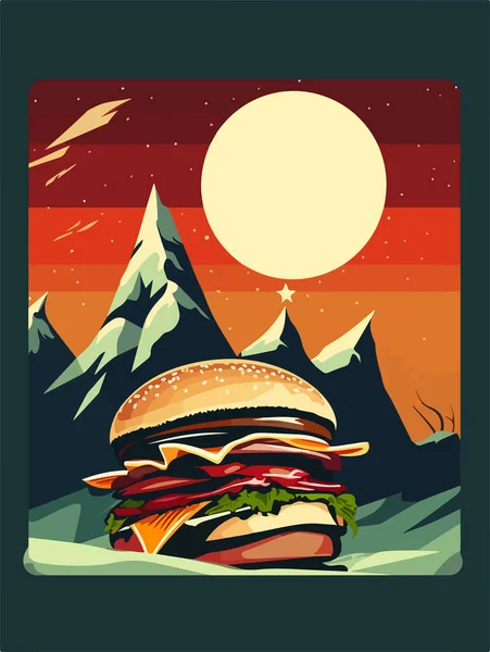 Hamburger Plakat Plakatkunst Alten Stils Großer Burger Retro Stil Design — Stockvektor