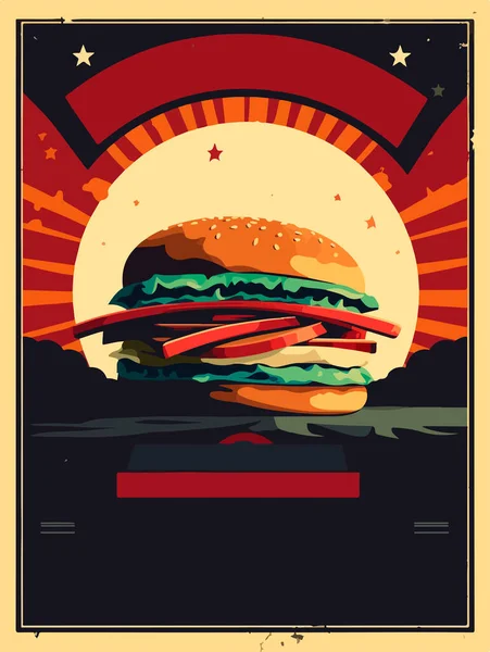 Гамбургер Плакат Старий Стиль Плакатного Мистецтва Великий Бургер Ретро Стилі — стоковий вектор