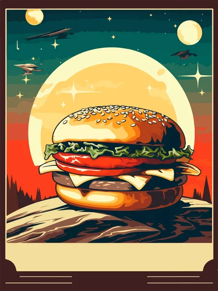 Hamburger Poster Old Style Poster Art Big Burger Retro Style — Stock Vector