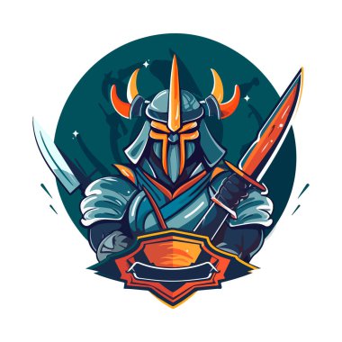 Asya samurayı savaşçı esport vektör maskot logosu şablonu.