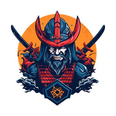 Asya samurayı savaşçı esport vektör maskot logosu şablonu.