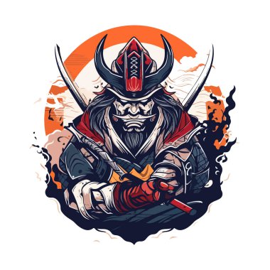 Asya samurayı savaşçı esport vektör maskot logosu şablonu.