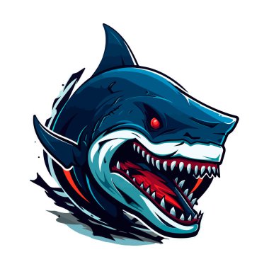 Agressive Shark esport oyun vektör maskot logosu şablonu.