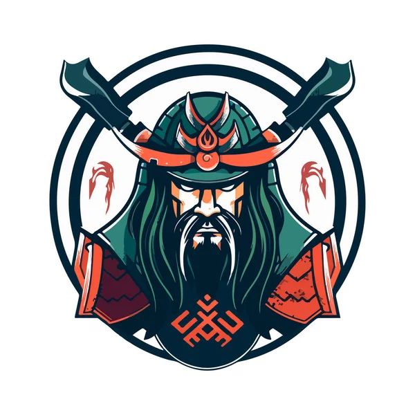 Samurai Asiático Japonés Guerrero Esport Juego Vector Mascota Logotipo Plantilla — Vector de stock
