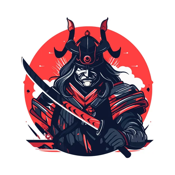 Asya Samurayı Savaşçı Esport Vektör Maskot Logosu Şablonu — Stok Vektör