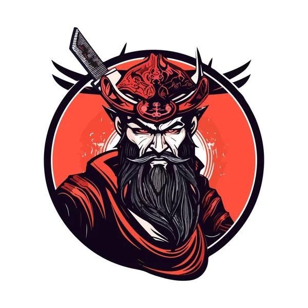Samurai Asiático Japonés Guerrero Esport Juego Vector Mascota Logotipo Plantilla — Vector de stock