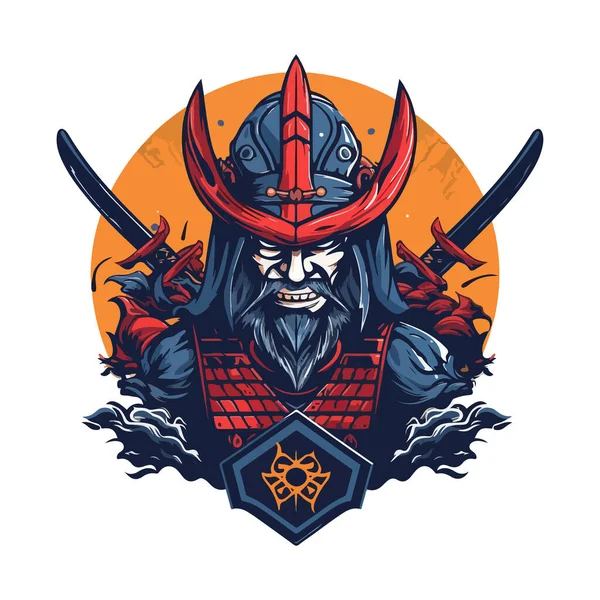 Asiatische Japanische Samurai Krieger Esport Gaming Vektor Maskottchen Logo Vorlage — Stockvektor