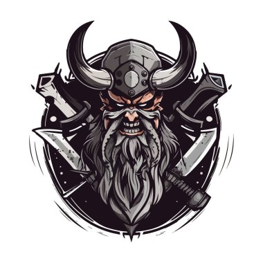 Viking logo tasarımı. Spor takımı maskotu logoti çizimi. Eps10 vektörü.