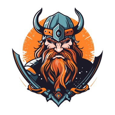Viking logo tasarımı. Spor takımı maskotu logoti çizimi. Eps10 vektörü.