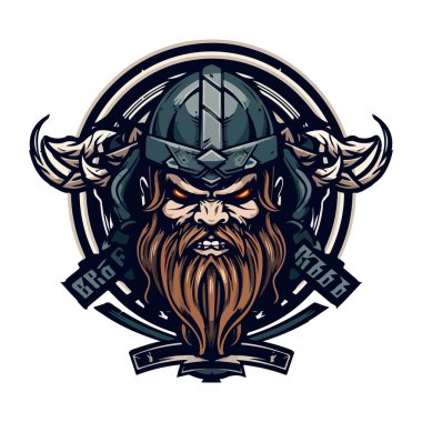 Viking logo tasarımı. Spor takımı maskotu logoti çizimi. Eps10 vektörü.