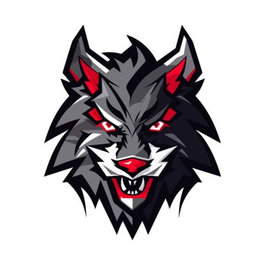 Kurt oyunu ve spor için Wolves maskotu Esport logosu tasarımı. Kurt kafasının vektör illüstrasyonu.