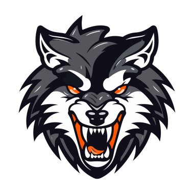 Kurt oyunu ve spor için Wolves maskotu Esport logosu tasarımı. Kurt kafasının vektör illüstrasyonu.