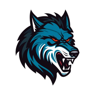 Kurt oyunu ve spor için Wolves maskotu Esport logosu tasarımı. Kurt kafasının vektör illüstrasyonu.