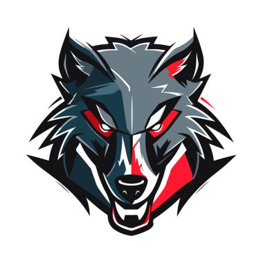 Kurt oyunu ve spor için Wolves maskotu Esport logosu tasarımı. Kurt kafasının vektör illüstrasyonu.