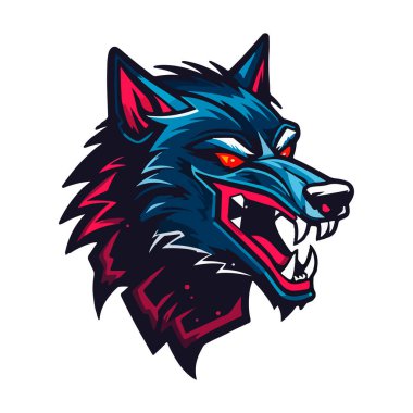 Kurt oyunu ve spor için Wolves maskotu Esport logosu tasarımı. Kurt kafasının vektör illüstrasyonu.