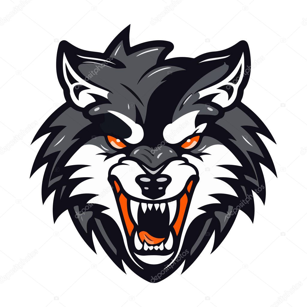 Wolves mascot esport logo character design for wolf gaming and sport. Vector illustration of wolf head.
