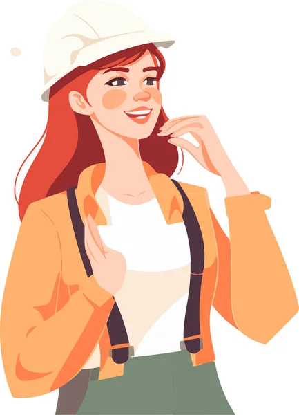 ハード帽子と制服のかわいい若いコンストラクターの女性 ベクターイラスト — ストックベクタ