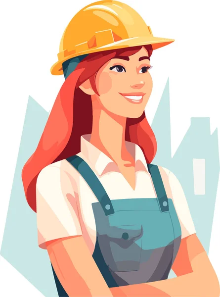 Nette Junge Bauarbeiterin Mit Hut Und Uniform Vektorillustrationen — Stockvektor