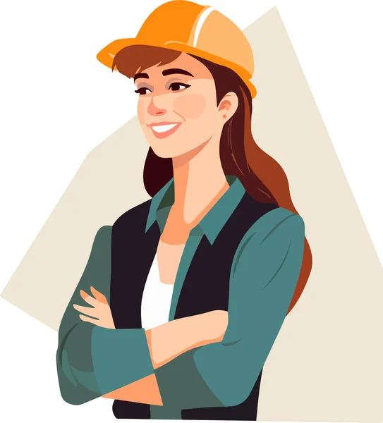 Wanita Konstruktor Muda Yang Lucu Dengan Topi Tebal Dan Seragam - Stok Vektor