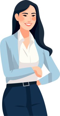 Resmi takım elbiseli genç iş kadınının vektör illüstrasyonu