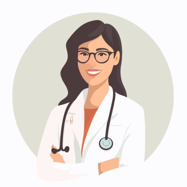 Genç kadın doktorla ince çizgide tıp konsepti. Danışmanlık ve teşhis. Vektör illüstrasyonu