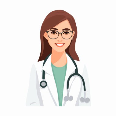 Genç kadın doktorla ince çizgide tıp konsepti. Danışmanlık ve teşhis. Vektör illüstrasyonu