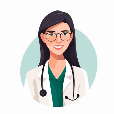 Genç kadın doktorla ince çizgide tıp konsepti. Danışmanlık ve teşhis. Vektör illüstrasyonu