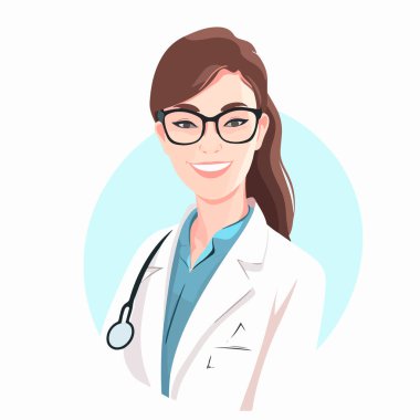 Genç kadın doktorla ince çizgide tıp konsepti. Danışmanlık ve teşhis. Vektör illüstrasyonu